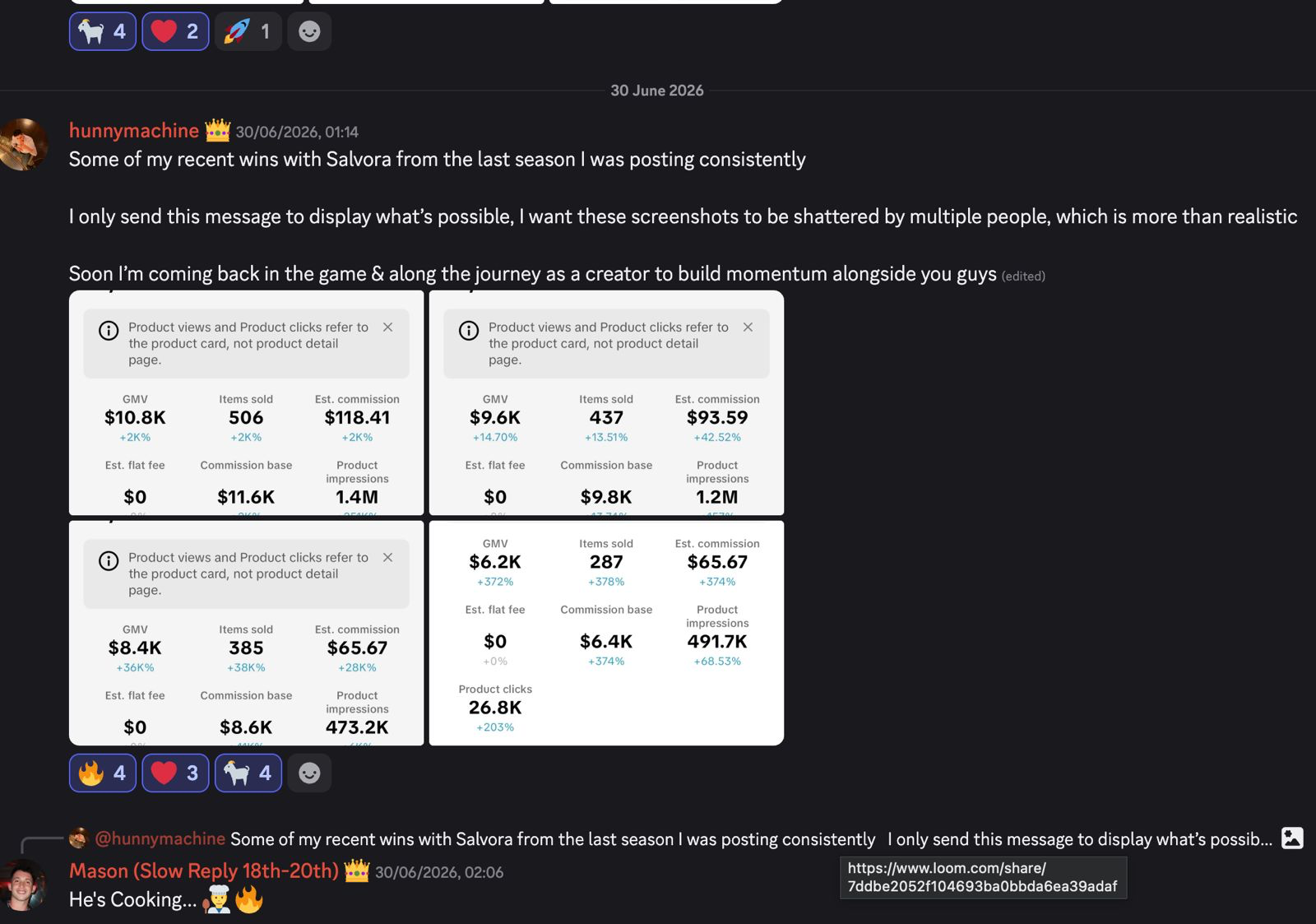 Member dashboards: multiple $6K–$10K GMV days